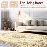 Ultra Soft Area Rug, Non Slip, Stain Resistant, Washable Area Rugs for Living Room, Bedroom, Chic Beige Medallion Area Distressed Floral Accent Floor(Beige)