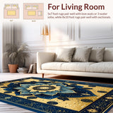 Ultra Soft Area Rug, Non Slip, Stain Resistant, Washable Area Rugs for Living Room, Bedroom, Trendy Distressed Flower Artwork(Gold)
