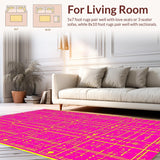 Ultra Soft Area Rug, Non Slip, Stain Resistant, Washable Area Rugs for Living Room, Bedroom, Artistic Retro Pattern Fusion(Pink)