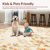 Ultra Soft Area Rug, Non Slip, Stain Resistant, Washable Area Rugs for Living Room, Bedroom, Non Slip Area with Floral for Indoor Entrance(Beige)