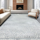 Ultra Soft Area Rug, Non Slip, Stain Resistant, Washable Area Rugs for Living Room, Bedroom, Sleek Geometric Light Grey Motif(Gray)