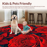 Ultra Soft Area Rug, Non Slip, Stain Resistant, Washable Area Rugs for Living Room, Bedroom, Whimsical Bright Floral Accent(Red)