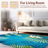Ultra Soft Area Rug, Non Slip, Stain Resistant, Washable Area Rugs for Living Room, Bedroom, Serene Coastal Floral Area Rug with Lush Tropical Motifs(Blue)