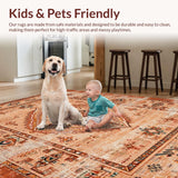 Ultra Soft Area Rug, Non Slip, Stain Resistant, Washable Area Rugs for Living Room, Bedroom, Elegant Tribal Geometric Arrangement(Orange)
