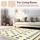 Ultra Soft Area Rug, Non Slip, Stain Resistant, Washable Area Rugs for Living Room, Bedroom, Artisan Filigree Area Featuring Classic Lattice and Blue Floral Accents(Beige)