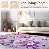 Ultra Soft Area Rug, Non Slip, Stain Resistant, Washable Area Rugs for Living Room, Bedroom, Luxurious Peony Artful Motif(Purple)