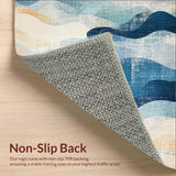Ultra Soft Area Rug, Non Slip, Stain Resistant, Washable Area Rugs for Living Room, Bedroom, Modern Surf Culture Runner Rug with Wave Geometry and Playful Character Emblems(Blue)