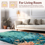 Ultra Soft Area Rug, Non Slip, Stain Resistant, Washable Area Rugs for Living Room, Bedroom, Oceanic Wonderland Low Pile Rug With Aquatic Life Design And Wave Border(Blue)