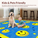 Ultra Soft Area Rug, Non Slip, Stain Resistant, Washable Area Rugs for Living Room, Bedroom, Retro Joyful Face Motif(Blue)