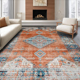 Ultra Soft Area Rug, Non Slip, Stain Resistant, Washable Area Rugs for Living Room, Bedroom, Stylish Modern Ethnic Patterns(Orange)