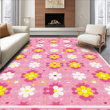 Ultra Soft Area Rug, Non Slip, Stain Resistant, Washable Area Rugs for Living Room, Bedroom, Eclectic Daisy Design Statement(Pink)