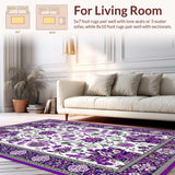 Ultra Soft Area Rug, Non Slip, Stain Resistant, Washable Area Rugs for Living Room, Bedroom, Charming Vintage-inspired Flower Motif(Purple)