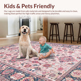 Ultra Soft Area Rug, Non Slip, Stain Resistant, Washable Area Rugs for Living Room, Bedroom, Chic Transitional Lattice Motif(Pink)