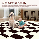 Ultra Soft Area Rug, Non Slip, Stain Resistant, Washable Area Rugs for Living Room, Bedroom, Modern Checker with Cream and Chocolate Tones(Black)