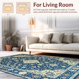 Ultra Soft Area Rug, Non Slip, Stain Resistant, Washable Area Rugs for Living Room, Bedroom, Elegant Distressed Floral Medallion(Blue)