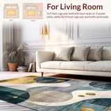 Ultra Soft Area Rug, Non Slip, Stain Resistant, Washable Area Rugs for Living Room, Bedroom, Sleek Gold and Gray Tiled Motif(Gold)