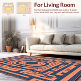 Ultra Soft Area Rug, Non Slip, Stain Resistant, Washable Area Rugs for Living Room, Bedroom, Intricate Labyrinth Design With Coral Circlets And Geometric Footwear Motifs(Orange)