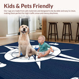 Ultra Soft Area Rug, Non Slip, Stain Resistant, Washable Area Rugs for Living Room, Bedroom, Striking Abstract Nautical Elements(Blue)
