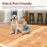 Ultra Soft Area Rug, Non Slip, Stain Resistant, Washable Area Rugs for Living Room, Bedroom, Striking Warm Tones Medallion Layout(Orange)