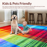 Ultra Soft Area Rug, Non Slip, Stain Resistant, Washable Area Rugs for Living Room, Bedroom, Dynamic Abstract Colorful Lines(Red)