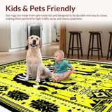 Ultra Soft Area Rug, Non Slip, Stain Resistant, Washable Area Rugs for Living Room, Bedroom, Elegant Geometric Black and Cream(Yellow)