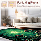 Ultra Soft Area Rug, Non Slip, Stain Resistant, Washable Area Rugs for Living Room, Bedroom, Elegant Black Floral Aesthetic(Green)