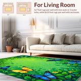 Ultra Soft Area Rug, Non Slip, Stain Resistant, Washable Area Rugs for Living Room, Bedroom, Whimsical Green Insect Patterned Piece(Green)