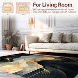 Ultra Soft Area Rug, Non Slip, Stain Resistant, Washable Area Rugs for Living Room, Bedroom, Modern Abstract Rug with Flowing Lines and Metallic Accents(Black)