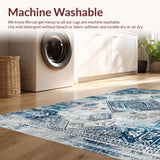 Ultra Soft Area Rug, Non Slip, Stain Resistant, Washable Area Rugs for Living Room, Bedroom, Artistic Vintage Floral Motif(Blue)
