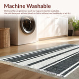 Ultra Soft Area Rug, Non Slip, Stain Resistant, Washable Area Rugs for Living Room, Bedroom, Black and White Striped Rug, Digital Print Design(Black)