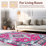 Ultra Soft Area Rug, Non Slip, Stain Resistant, Washable Area Rugs for Living Room, Bedroom, Artful Lived-In Damask Design(Red)