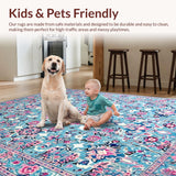 Ultra Soft Area Rug, Non Slip, Stain Resistant, Washable Area Rugs for Living Room, Bedroom, Vibrant Pastel Floral Motif(Blue)
