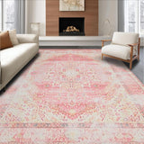 Ultra Soft Area Rug, Non Slip, Stain Resistant, Washable Area Rugs for Living Room, Bedroom, Rustic Symmetrical Patterned Charm(Pink)