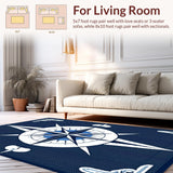 Ultra Soft Area Rug, Non Slip, Stain Resistant, Washable Area Rugs for Living Room, Bedroom, Striking Abstract Nautical Elements(Blue)