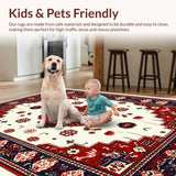Ultra Soft Area Rug, Non Slip, Stain Resistant, Washable Area Rugs for Living Room, Bedroom, Traditional Oriental Ivory Red Living Room Non-Shedding Rug(Red)
