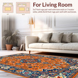 Ultra Soft Area Rug, Non Slip, Stain Resistant, Washable Area Rugs for Living Room, Bedroom, Elegant Round Geometric Motif(Orange)