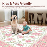 Ultra Soft Area Rug, Non Slip, Stain Resistant, Washable Area Rugs for Living Room, Bedroom, Spring Floral Area(Pink)