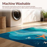 Ultra Soft Area Rug, Non Slip, Stain Resistant, Washable Area Rugs for Living Room, Bedroom, Ocean Breeze Runner Rug Featuring Abstract Wave Swirls and Starfish Accents(Blue)
