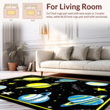 Ultra Soft Area Rug, Non Slip, Stain Resistant, Washable Area Rugs for Living Room, Bedroom, Stellar Playful Universe Artwork(Yellow)