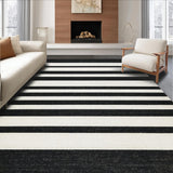 Ultra Soft Area Rug, Non Slip, Stain Resistant, Washable Area Rugs for Living Room, Bedroom, Monochrome Linear Layered Carpet with Bold Black and White Stripes Pattern(Black)