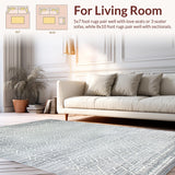 Ultra Soft Area Rug, Non Slip, Stain Resistant, Washable Area Rugs for Living Room, Bedroom, Sleek Geometric Light Grey Motif(Gray)