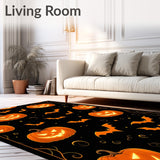 Glow In The Dark Halloween Rug with Haunted Pumpkin and Bat Silhouettes(Orange)