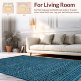Ultra Soft Area Rug, Non Slip, Stain Resistant, Washable Area Rugs for Living Room, Bedroom, Elegant Abstract Lattice Design(Blue)