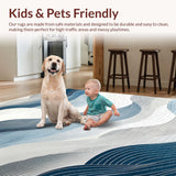 Ultra Soft Area Rug, Non Slip, Stain Resistant, Washable Area Rugs for Living Room, Bedroom, Sleek Abstract Wave Motif(Blue)
