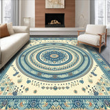 Braided Heritage Vintage Spiral Medallion Blue Beige Tones(Ivory)