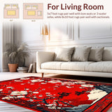 Ultra Soft Area Rug, Non Slip, Stain Resistant, Washable Area Rugs for Living Room, Bedroom, Elegant Asian Floral Motif(Red)