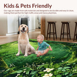 Ultra Soft Area Rug, Non Slip, Stain Resistant, Washable Area Rugs for Living Room, Bedroom, Charming Greenery Blossom Design(Green)