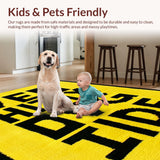 Ultra Soft Area Rug, Non Slip, Stain Resistant, Washable Area Rugs for Living Room, Bedroom, Sleek Minimalist Word Art Style(Yellow)