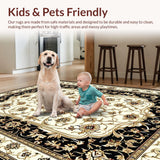 Ultra Soft Area Rug, Non Slip, Stain Resistant, Washable Area Rugs for Living Room, Bedroom, Traditional Elegant Floral Medallion(Black)
