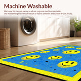 Ultra Soft Area Rug, Non Slip, Stain Resistant, Washable Area Rugs for Living Room, Bedroom, Retro Joyful Face Motif(Blue)